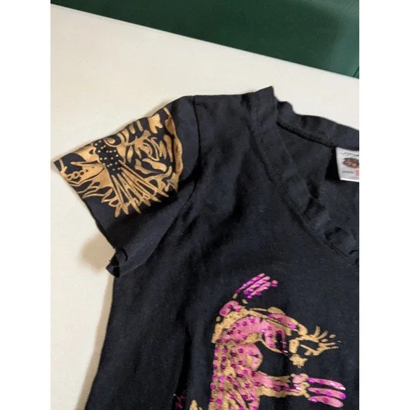 Vintage Ed Hardy Long Baby Tee Panther Rose Tattoo Tunic Christian Audigier L - Picture 9 of 15